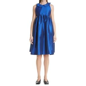 Kika Vargas Aida Jewel-Toned Blue Taffeta Collared Babydoll Dress